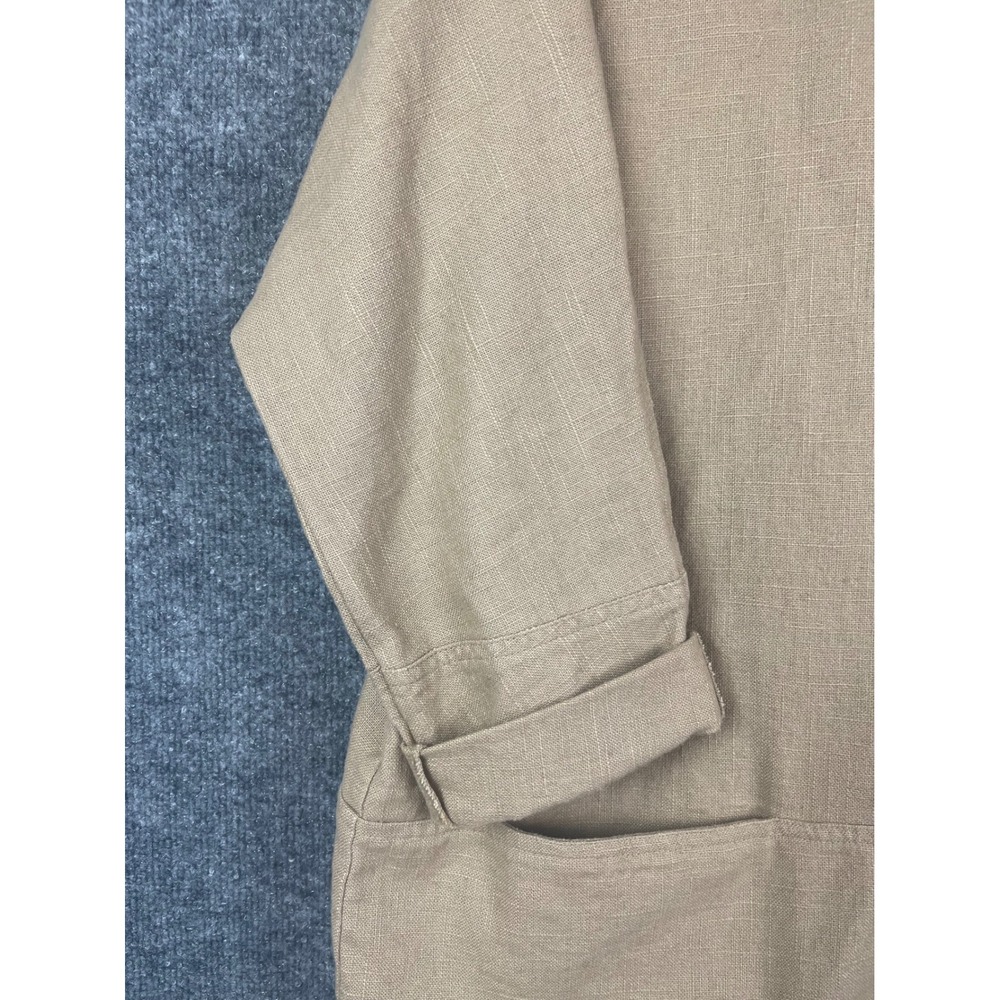 Chico's Tunic Top Womens 2 Tan Excellent Linen Cotton Button Front Pockets - Picture 4 of 13